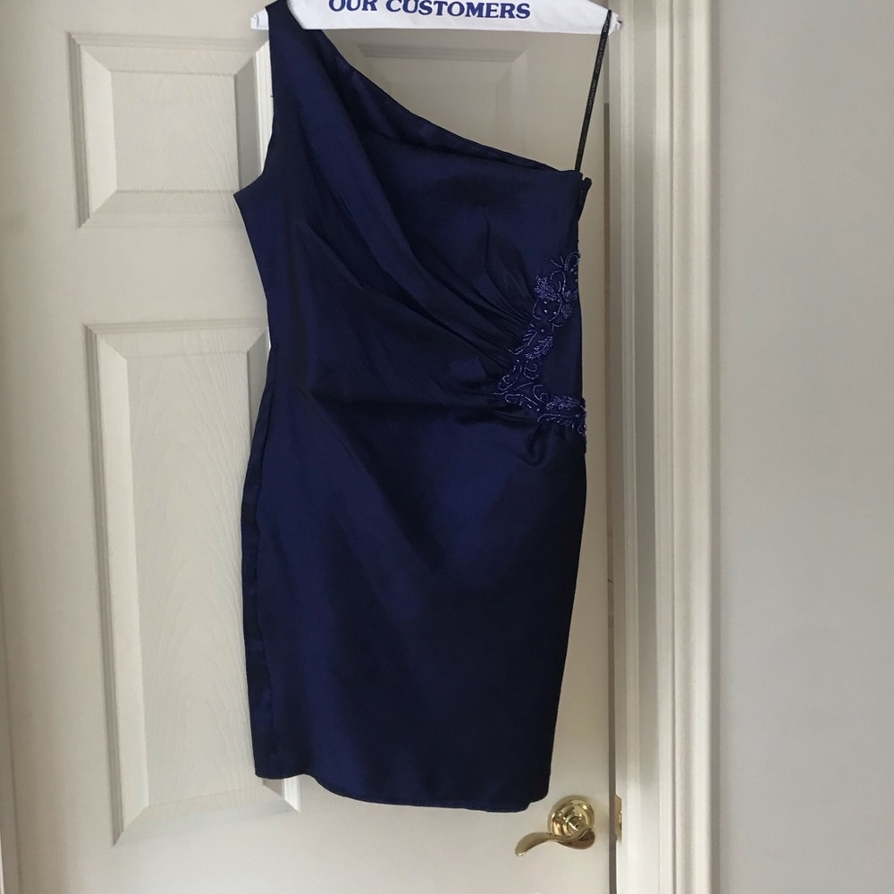 Navy One-Shouldered Dress Jessica McClintock Sz. 12